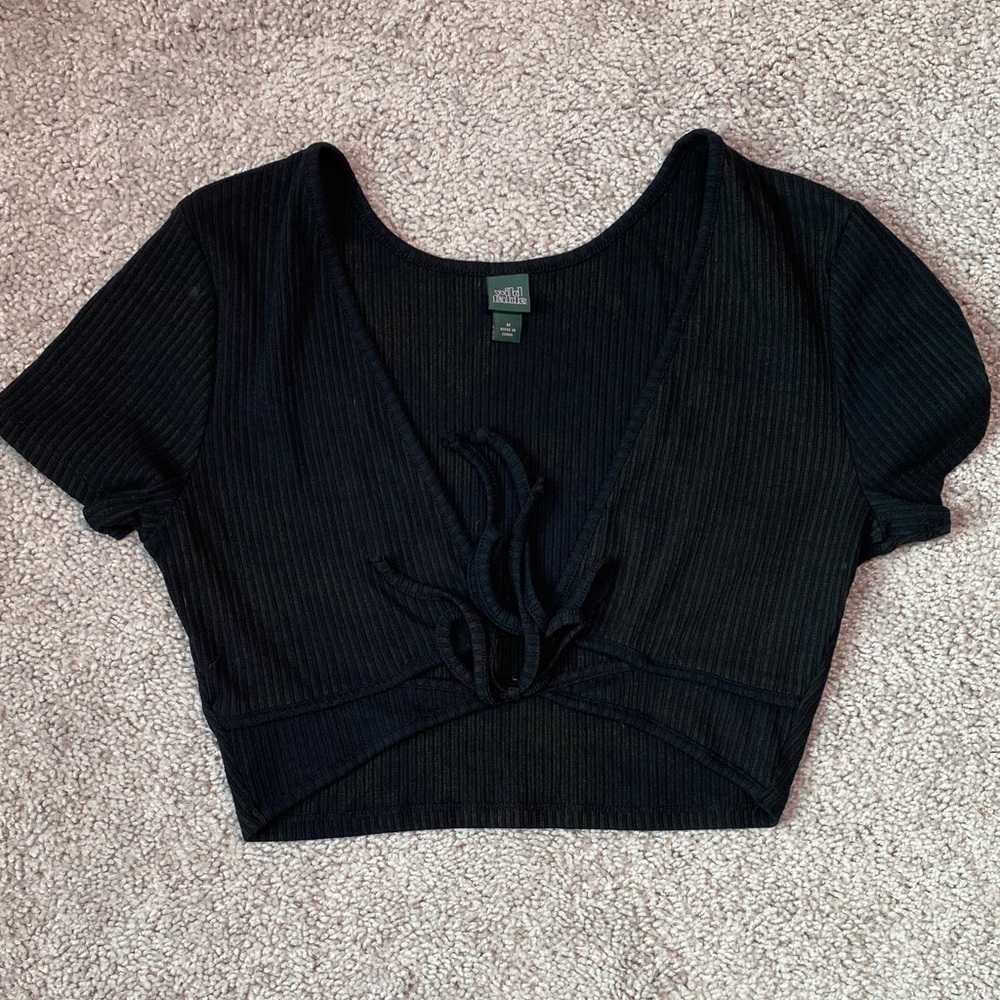 Wild Fable Black Ribbed Tie-Front Top